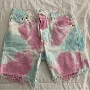 Levi's Pink and Blue Tie-Dye Mom Jean Shorts
